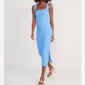 NWT Old Navy Blue Sleeveless Rib-Knit Side Slit Midi Dress